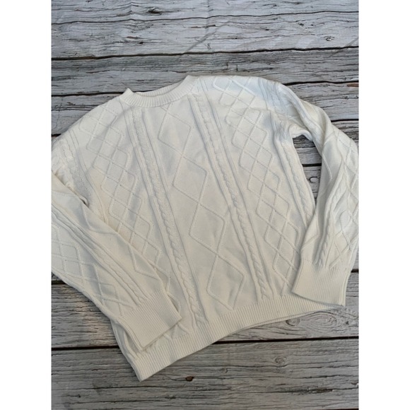 Edikted Sweaters - Edikted Womens XS Cream Cable Knit Diamond Sweater Long Sleeve Cotton Off White